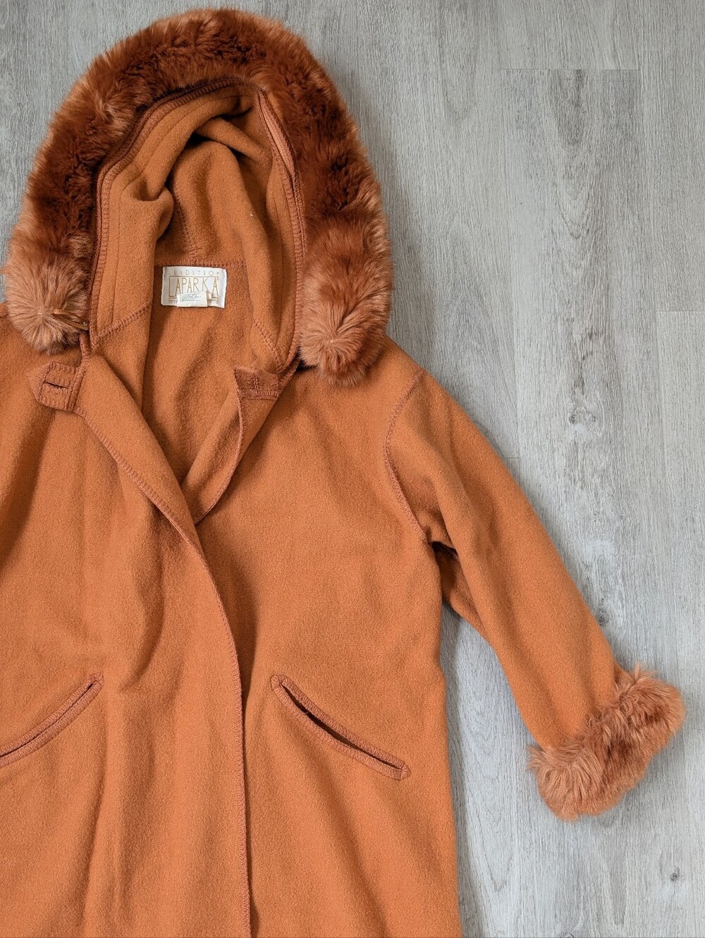 Vintage Rare Linda Lundstrom Laparka Orange 100% Wool Women Coat Headband Sz 12 - Picture 4 of 14